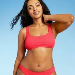 Juniors' Textured Ring Back Bralette Bikini Top - Xhilaration™ Neon Pink -Swimsuits Popular Store unnamed file 4451