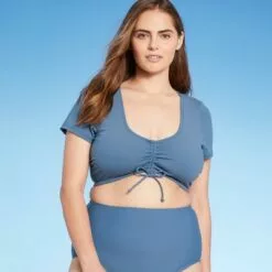 Women's Tunnel Front Sleeve Bikini Top - Kona Sol™ Mudstone Blue -Swimsuits Popular Store unnamed file 4462