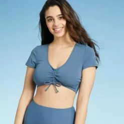 Women's Tunnel Front Sleeve Bikini Top - Kona Sol™ Mudstone Blue -Swimsuits Popular Store unnamed file 4470