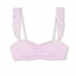 Juniors' Textured Ruffle Shoulder Bralette Bikini Top - Xhilaration™ Lavender Stripe -Swimsuits Popular Store unnamed file 4487