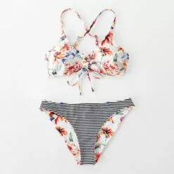 Women's Floral And Striped Reversible Bikini - Cupshe -Swimsuits Popular Store unnamed file 450