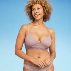 Women's Longline Crochet Detail Bikini Top - Shade & Shore™ Mauve -Swimsuits Popular Store unnamed file 4503