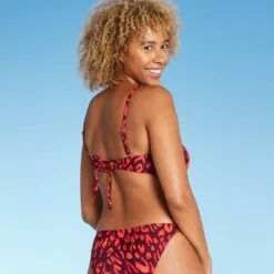 Women's Strappy One Shoulder Bikini Top - Shade & Shore™ Red Animal Print -Swimsuits Popular Store unnamed file 4521
