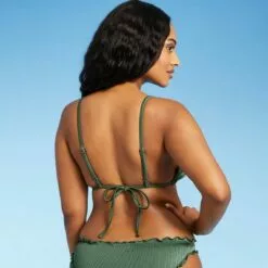 Juniors' Shiny Ribbed Ruffle Triangle Bikini Top - Xhilaration™ Moss Green -Swimsuits Popular Store unnamed file 4533