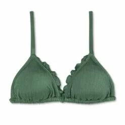 Juniors' Shiny Ribbed Ruffle Triangle Bikini Top - Xhilaration™ Moss Green -Swimsuits Popular Store unnamed file 4534