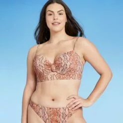 Women's Lightly Lined Longline Knot-Front Cut Out Bikini Top - Shade & Shore™ Lurex Snake Print -Swimsuits Popular Store unnamed file 4549