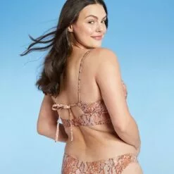 Women's Lightly Lined Longline Knot-Front Cut Out Bikini Top - Shade & Shore™ Lurex Snake Print -Swimsuits Popular Store unnamed file 4550