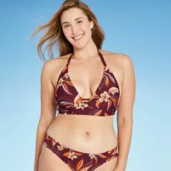 Women's Halter Double Tab Bikini Top - Kona Sol™ Dark Cherry -Swimsuits Popular Store unnamed file 4619