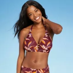 Women's Halter Double Tab Bikini Top - Kona Sol™ Dark Cherry -Swimsuits Popular Store unnamed file 4628