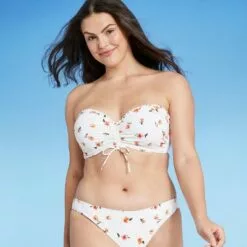 Women's Lightly Lined Ruffle Detail Cinch-Front Bandeau Bikini Top - Shade & Shore™ White Floral Print 28 Women's Lightly Lined Ruffle Detail Cinch-Front Bandeau Bikini Top - Shade & Shore™ White Floral Print -Swimsuits Popular Store unnamed file 4631
