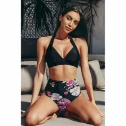Women's Black Floral Halter High Waisted Bikini - Cupshe -Swimsuits Popular Store unnamed file 467