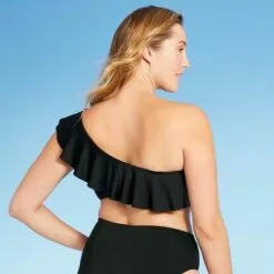 Women's One Shoulder Flounce Bikini Top - Kona Sol™ Black -Swimsuits Popular Store unnamed file 4693