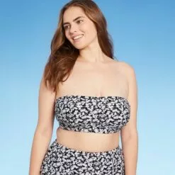 Women's Shoulder Tie Bandeau Bikini Top - Kona Sol™ Black/White -Swimsuits Popular Store unnamed file 4709