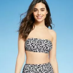 Women's Shoulder Tie Bandeau Bikini Top - Kona Sol™ Black/White -Swimsuits Popular Store unnamed file 4716