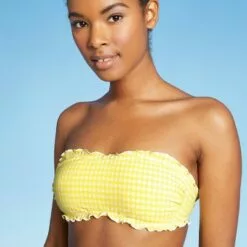Juniors' Textured Gingham Bandeau Bikini Top - Xhilaration™ Yellow -Swimsuits Popular Store unnamed file 4731