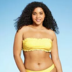 Juniors' Textured Gingham Bandeau Bikini Top - Xhilaration™ Yellow -Swimsuits Popular Store unnamed file 4732