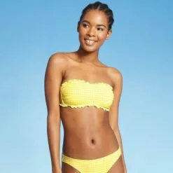 Juniors' Textured Gingham Bandeau Bikini Top - Xhilaration™ Yellow -Swimsuits Popular Store unnamed file 4740