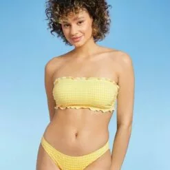 Juniors' Textured Gingham Bandeau Bikini Top - Xhilaration™ Yellow -Swimsuits Popular Store unnamed file 4741