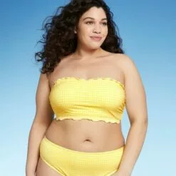 Juniors' Textured Gingham Bandeau Bikini Top - Xhilaration™ Yellow -Swimsuits Popular Store unnamed file 4742