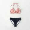 Women's Textured Pink and Navy Twist Keyhole Halter Bikini - Cupshe -Swimsuits Popular Store unnamed file 481