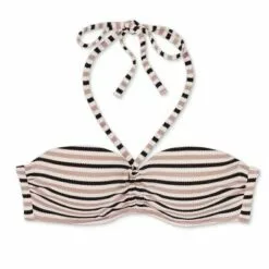 Women's Lightly Lined Halter Pique Textured Bandeau Bikini Top - Shade & Shore™ Black & White Stripe -Swimsuits Popular Store unnamed file 4815