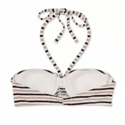 Women's Lightly Lined Halter Pique Textured Bandeau Bikini Top - Shade & Shore™ Black & White Stripe -Swimsuits Popular Store unnamed file 4816