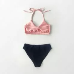 Women's Textured Pink and Navy Twist Keyhole Halter Bikini - Cupshe -Swimsuits Popular Store unnamed file 483