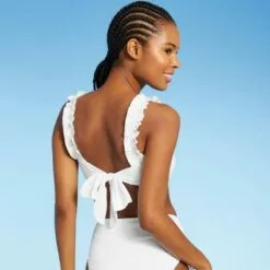 Women's Ruffle Strap Bikini Top - Sea Angel White
