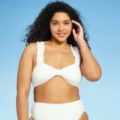 Women's Ruffle Strap Bikini Top - Sea Angel White -Swimsuits Popular Store unnamed file 4857