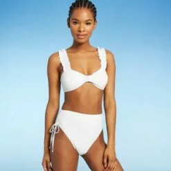 Women's Ruffle Strap Bikini Top - Sea Angel White -Swimsuits Popular Store unnamed file 4862