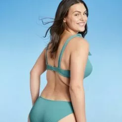 Women's Lightly Lined Ribbed Shoulder-Tie Triangle Bikini Top - Shade & Shore™ Light Teal -Swimsuits Popular Store unnamed file 4919