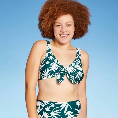 Juniors' Ribbed Tie-Front Longline Bralette Bikini Top - Xhilaration™ Teal Green Tropical Print 5 Juniors' Ribbed Tie-Front Longline Bralette Bikini Top - Xhilaration™ Teal Green Tropical Print - Image 3