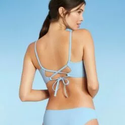 Women's Lightly Lined Longline Twist-Front Bikini Top - Shade & Shoreâ„¢ Light Blue