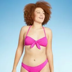 Juniors' Textured Tunneled Bralette Bikini Top - Xhilaration™ Hot Pink -Swimsuits Popular Store unnamed file 5015