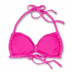 Juniors' Textured Tunneled Bralette Bikini Top - Xhilaration™ Hot Pink -Swimsuits Popular Store unnamed file 5018