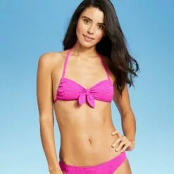 Juniors' Textured Tunneled Bralette Bikini Top - Xhilaration™ Hot Pink -Swimsuits Popular Store unnamed file 5019