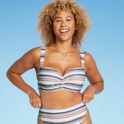 Women's Light Lift Wide Strap Bralette Bikini Top - Shade & Shore™ Multi Stripe -Swimsuits Popular Store unnamed file 5026
