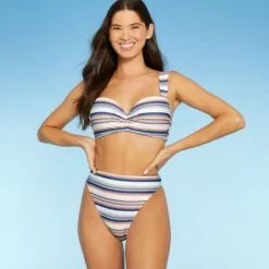 Women's Light Lift Wide Strap Bralette Bikini Top - Shade & Shore™ Multi Stripe -Swimsuits Popular Store unnamed file 5047