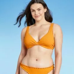 Women's Lightly Lined Ribbed Twist-Front Bikini Top - Shade & Shore™ Golden Yellow -Swimsuits Popular Store unnamed file 5050
