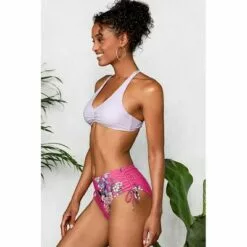 Women's Light Purple and Floral Braided Back Shirring Bikini - Cupshe -Swimsuits Popular Store unnamed file 507
