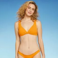 Women's Lightly Lined Ribbed Twist-Front Bikini Top - Shade & Shore™ Golden Yellow -Swimsuits Popular Store unnamed file 5071