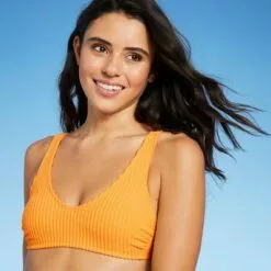 Juniors' Textured Terry V-Neck Bralette Bikini Top - Xhilaration™ Hot Citrus Orange -Swimsuits Popular Store unnamed file 5079