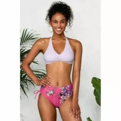 Women's Light Purple and Floral Braided Back Shirring Bikini - Cupshe -Swimsuits Popular Store unnamed file 508