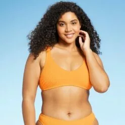 Juniors' Textured Terry V-Neck Bralette Bikini Top - Xhilaration™ Hot Citrus Orange -Swimsuits Popular Store unnamed file 5080