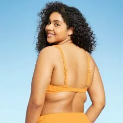 Juniors' Textured Terry V-Neck Bralette Bikini Top - Xhilaration™ Hot Citrus Orange -Swimsuits Popular Store unnamed file 5081