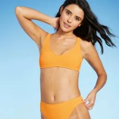 Juniors' Textured Terry V-Neck Bralette Bikini Top - Xhilaration™ Hot Citrus Orange -Swimsuits Popular Store unnamed file 5086