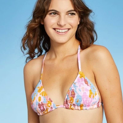 Juniors' Smocked Triangle Bikini Top - Xhilaration™ Abstract Floral Print 4 Juniors' Smocked Triangle Bikini Top - Xhilaration™ Abstract Floral Print - Image 2