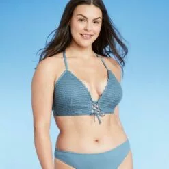 Women's Push-Up Crochet Lace-Up Bikini Top - Shade & Shore™ Moon Blue -Swimsuits Popular Store unnamed file 5152