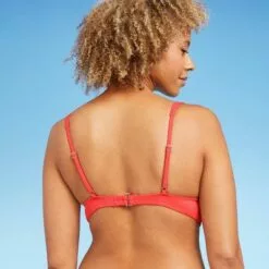 Women's Cut Out Detail Ribbed Longline Triangle Bikini Top - Shade & Shore™ Coral -Swimsuits Popular Store unnamed file 5177