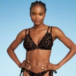 Women's Double Tunnel Triangle Bikini Top - Shade & Shore™ Black Animal Print -Swimsuits Popular Store unnamed file 5208